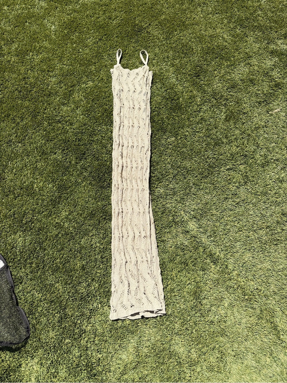 PrettyLittleThing Cream Crochet Maxi Dress with Spaghetti Straps